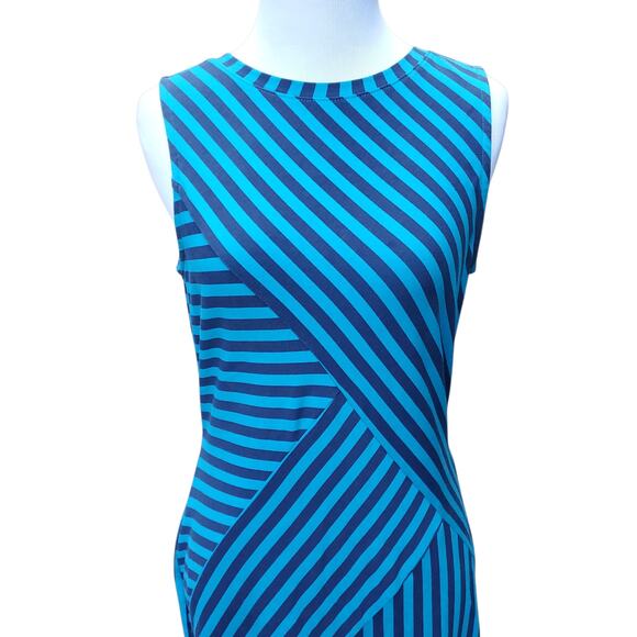 Brooklyn Industries Blue Striped Sleeveless Cotton Stretch Dress Back Zip Size S - Picture 2 of 11